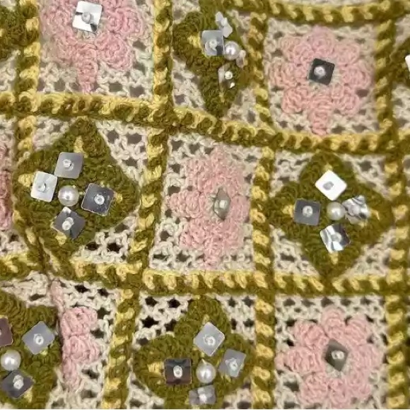 ZARA Mixed Beaded Crochet Lace Dress Halter Backless Khaki Midi-Maxi Dress - Picture 5 of 10